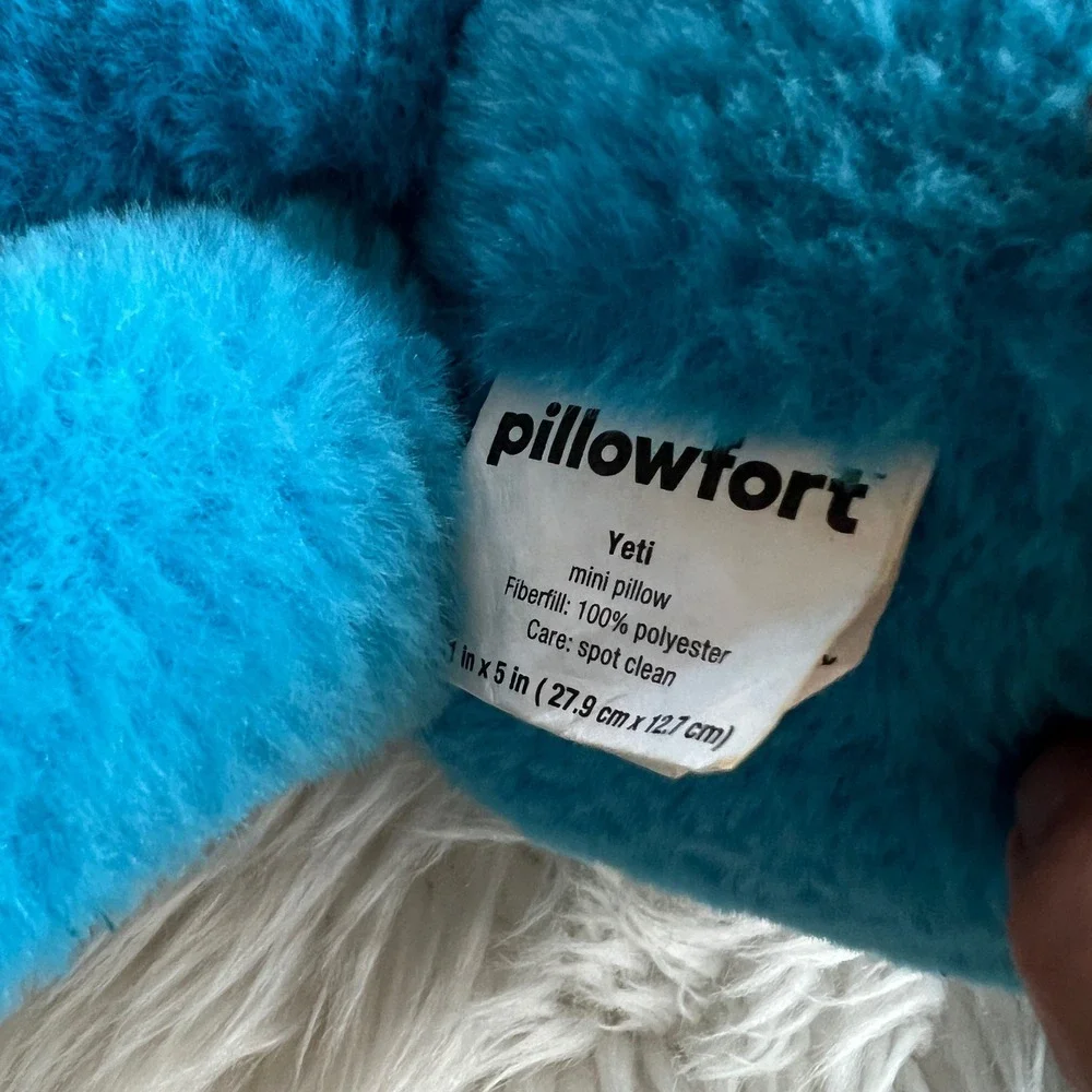 Pillowfort Yeti Mini Pillow Blue Monster Plush Stuffed Animal Hugging Hands 11in